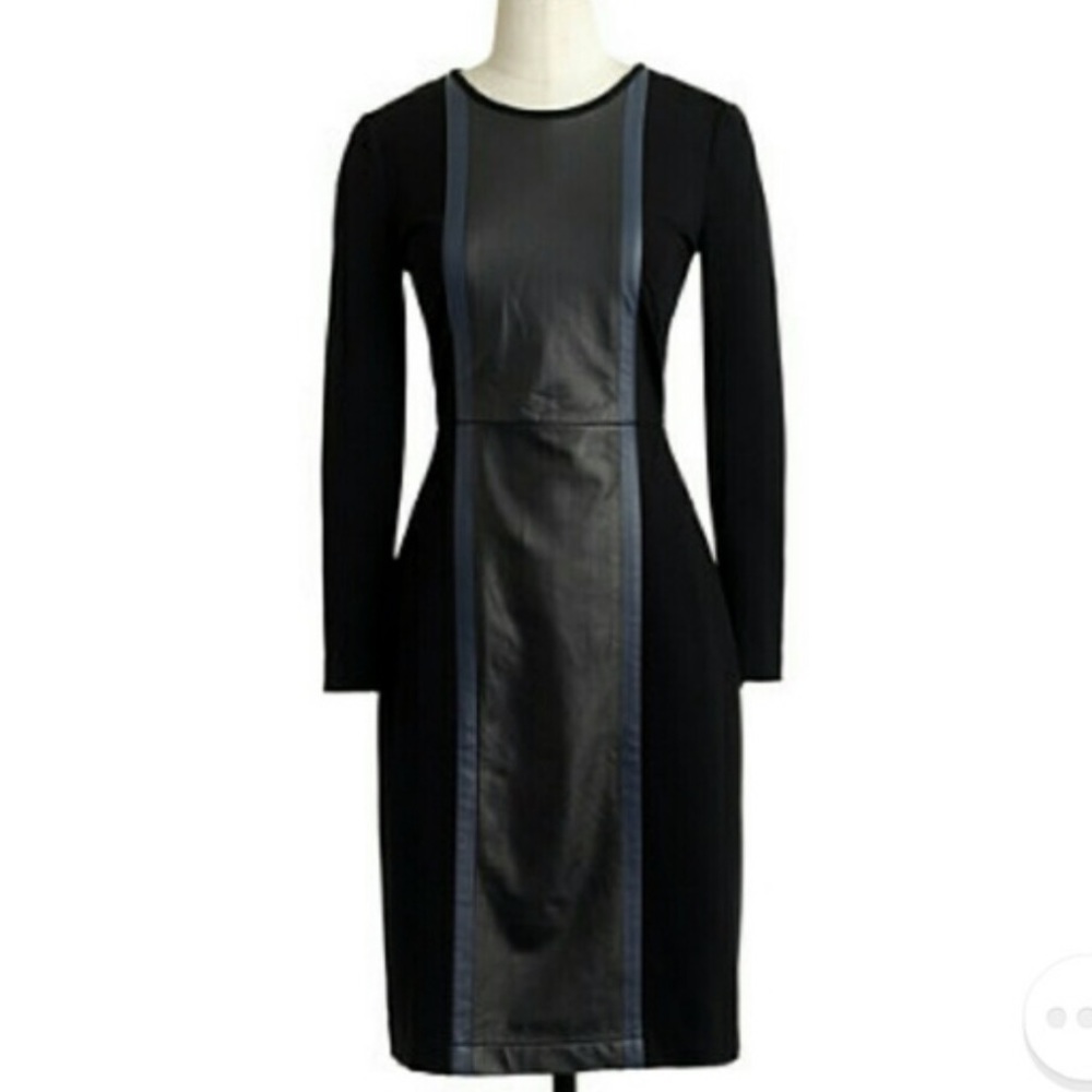 J. CREW Black/Navy Leather Panel Dress 4
